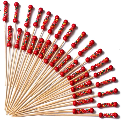 Vista 14 de PuTwo palillos de cóctel hechos a mano 300 unidades palillos de cóctel de bambú natural con cuentas cúbicas en los extremos, ecológicos, pinchos