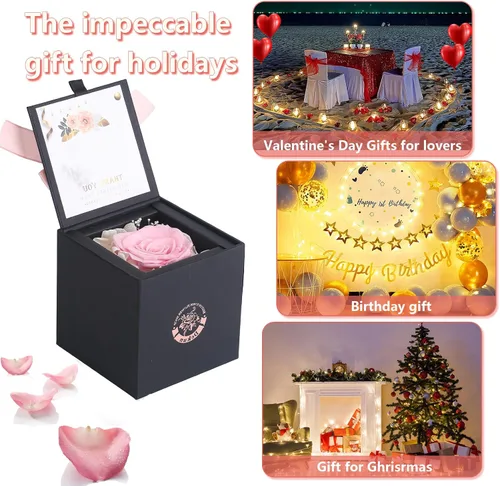 Vista 5 de Caja de regalo de rosas auténticas preservadas, rosas reales, rosas recién cortadas de primera calidad, regalos para el día de la madre y San