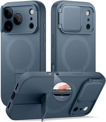 Vista 82 de SURITCH Funda para iPhone 12/12 Pro con cubierta magnética para cámara deslizante y soporte ajustable, compatible con MagSafe, funda protectora Negro