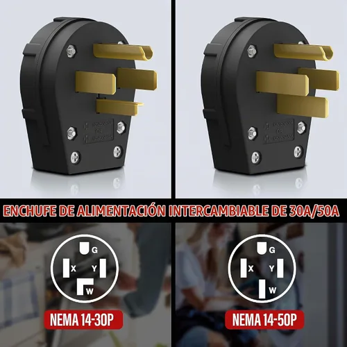 Vista 2 de ENERLITES Enchufe angular de hoja recta, enchufe de ángulo macho de repuesto para secadora de CA, NEMA 14-30/50P, 50 Amp, 125V/250V, 66351-BK, negro