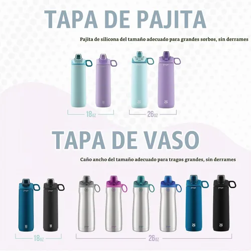 Vista 4 de Pogo Botella de agua activa aislada de acero inoxidable con tapa de popote a prueba de fugas, 18 onzas, escarcha