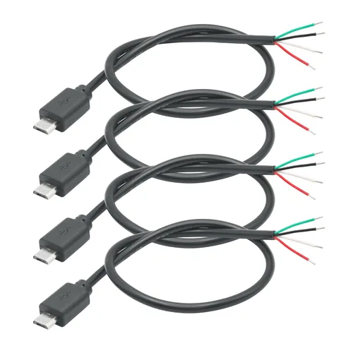 Vista 8 de Cable corto micro USB hembra de 4 pines de 11 pulgadas, 24AWG USB 5V/2A 4 pines Pigtail Cable de alimentación y datos de extremo abierto