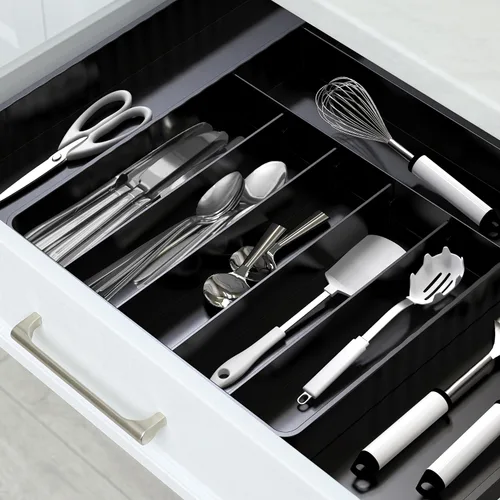Vista 9 de Simple Houseware Organizador de cubiertos extensible para cajones de cocina, color negro, bandeja de cubiertos ajustable con 9 compartimentos