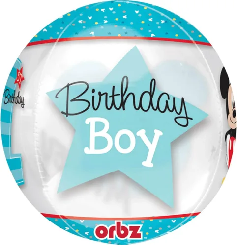 Vista 3 de Mickey Mouse 1er Cumpleaños 16" transparente Orbz – Globo