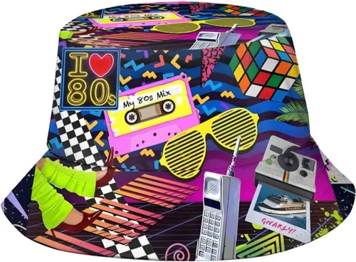 Vista 6 de Divertido sombrero de pescador reversible unisex con diseño de estilo de los años 80 y 90 80S_ 90S 10