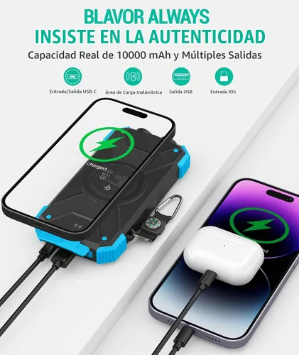 Vista 7 de Cargador de teléfono solar de 10,000 mAh con linterna dual Set de dos (negro y azul claro)