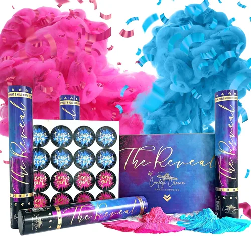 Vista 8 de Confetti Crown Baby Gender Reveal - Cañón de polvo de confeti 12 pulgadas [paquete de 2 azules] – Confeti 100% biodegradable y humo en polvo (azul)