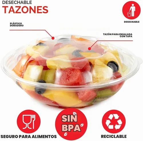 Vista 3 de Stock Your Home Cuencos de Ensalada de Plástico Transparente de 18 oz con Tapas Desechables (Paquete de 50) Mini Recipiente para Llevar con Tapa a