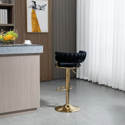 Vista 2 de Taburetes de bar de lujo, modernas sillas de bar redondas ajustables, sillas de comedor altas de cocina con reposabrazos, altura ajustable y giro