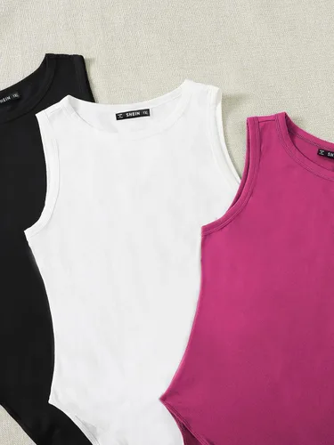 Vista 4 de Floerns Conjunto de 3 piezas sin mangas con cuello redondo y talla grande para mujer