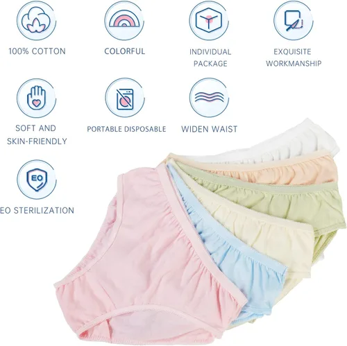 Vista 3 de Women's Disposable Underwear For Travel Colorful Cotton Panties Ladies Briefs Hotel Spa Hospital Stays Emergencies