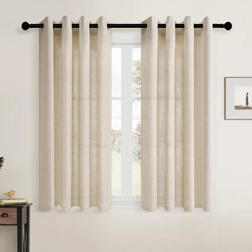 Vista 67 de Cortinas de lino negro para dormitorio y sala de estar de 84 pulgadas de largo, juego de 2 paneles, para habitación de niños, filtro de luz
