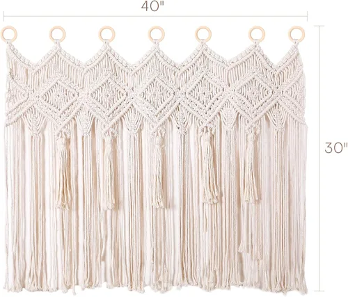 Vista 8 de Osunnus Cortina de macramé para colgar en la pared, cenefa de macramé para ventana y puerta, 40 x 30 pulgadas, decoración de pared de macramé 1 panel