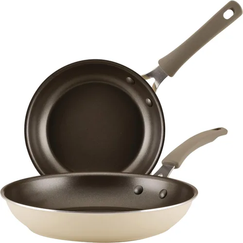 Vista 14 de Rachael Ray Cook + Create - Juego de sartenes antiadherentes, 9.5 pulgadas y 11.75 pulgadas, color azul agave