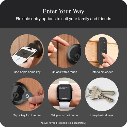 Vista 8 de Level Lock Pro - Cerradura inteligente más pequeña, rápida e innovadora del mundo - Cerrojo de seguridad de materia sobre rosca más llave Apple Home