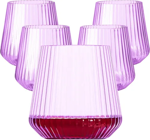 Vista 18 de Lueumxc Paquete de 40 copas de vino de plástico, vasos de vino desechables de origami de 12 onzas, vasos de cóctel de plástico transparente