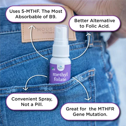 Vista 3 de nbpure Suplemento en aerosol de vitamina B9 de metilfolato, spray líquido de ácido fólico, 1 oz
