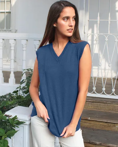 Vista 2 de TINKUY PERU - Chaleco de lana de alpaca con cuello en V para mujer, S-4XL