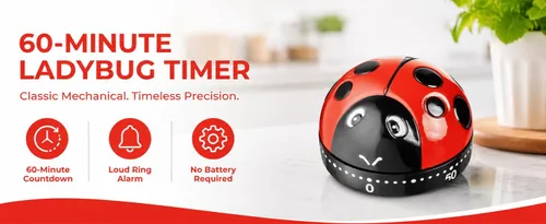 Vista 5 de Temporizador mecánico de cocina Ladybug de 60 minutos, alarma