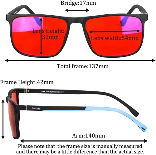 Vista 4 de SHINU Buen sueño Gafas de bloqueo de luz azul Hombres Lentes Rojas Anti Luz Verde Elimina la fatiga ocular Gafas Bluelight 078RD