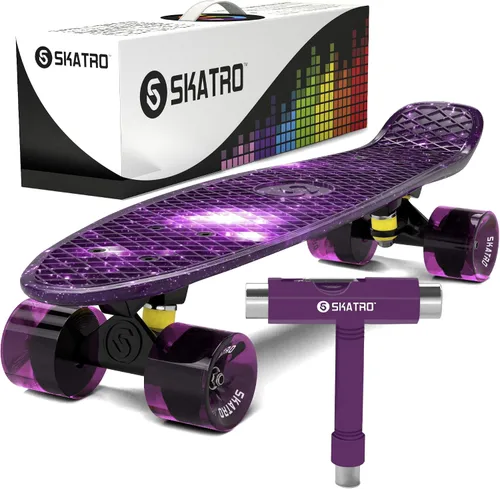 Vista 9 de Skatro - Monopatín modelo mini cruiser. Tablero de plástico de estilo retro de 22 x 6 pulgadas.Viene completo.