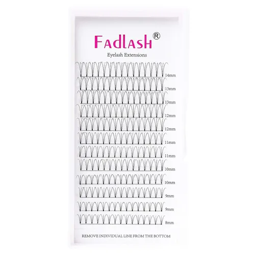 Vista 28 de FADLASH Extensiones de pestañas postizas en abanico con base puntiaguda 10D, extensiones de pestañas postizas de tallo medio, extensiones