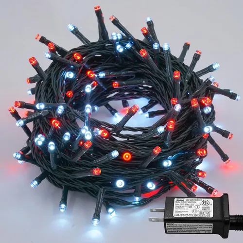 Vista 32 de YEGUO 500 luces LED de Navidad rosas de 165 pies, impermeables, para exteriores, cadena de luces de alambre verde para interiores, 8 modos de luces
