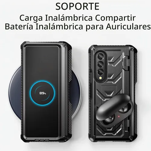 Vista 7 de Funda resistente para Samsung-Galaxy-Z-Fold-3 con soporte integrado [soporte para bolígrafo S] [protector de pantalla] [protección de bisagra], Negro