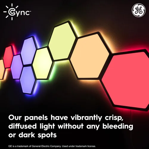 Vista 7 de Cync GE Dynamic Effects - Luces LED hexagonales inteligentes con WiFi que cambian de color, paneles de luz de pared para decoración de habitación