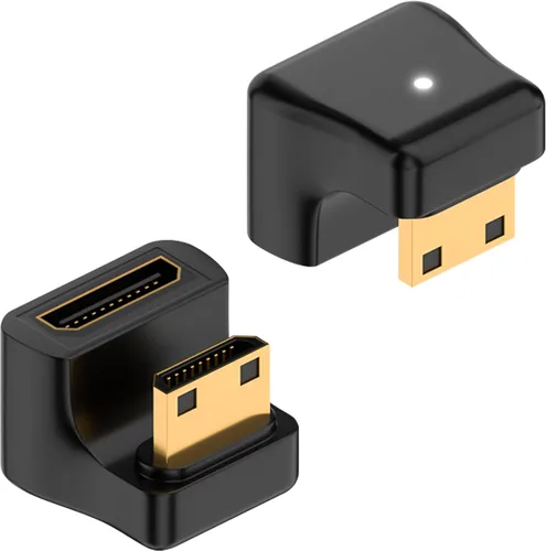 Vista 11 de Duttek Adaptador Mini HDMI de 180 grados 8K @60Hz, 48Gbps, en forma de U, adaptador extensor en ángulo mini HDMI en ángulo macho a hembra, luz LED