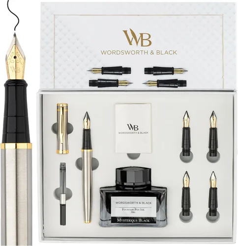 Vista 18 de Wordsworth & Black Luxury Fountain Pen Set for Writing, 6 Nibs, Blue Cromo azul