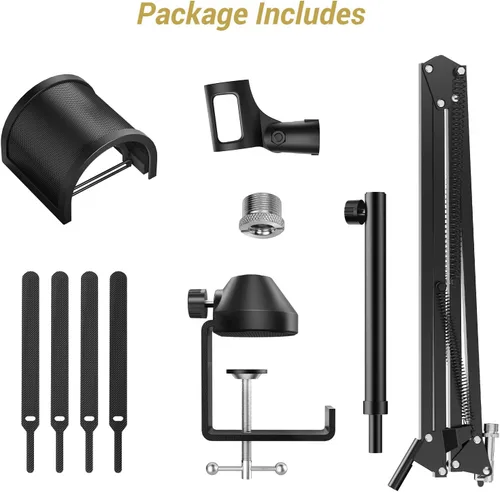 Vista 8 de TONOR Brazo de brazo de micrófono, brazo de micrófono ajustable con filtro pop extra grande, adaptador de tornillo de 3/8 pulgadas y 5/8 pulgadas