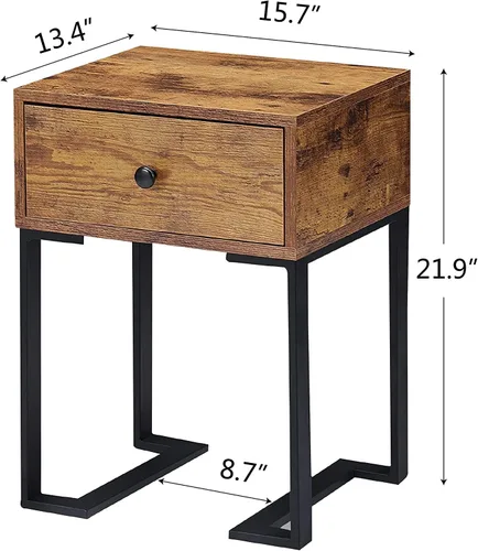 Vista 3 de VECELO Mesita de noche con cajón de almacenamiento, mesa auxiliar/auxiliar para dormitorio, marco de metal resistente