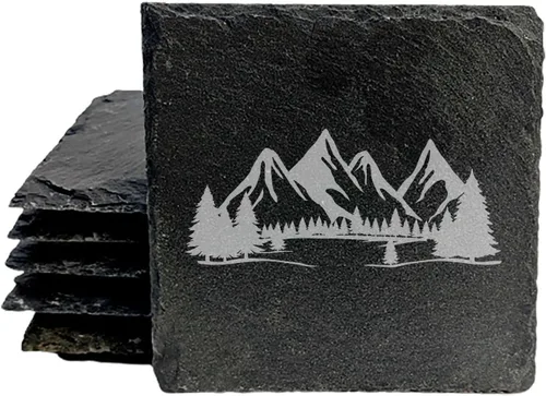 Vista 28 de Mountain Majesty - Posavasos de pizarra con impresionante diseño de escena de montaña, perfectos para decoración del hogar y la oficina y protección