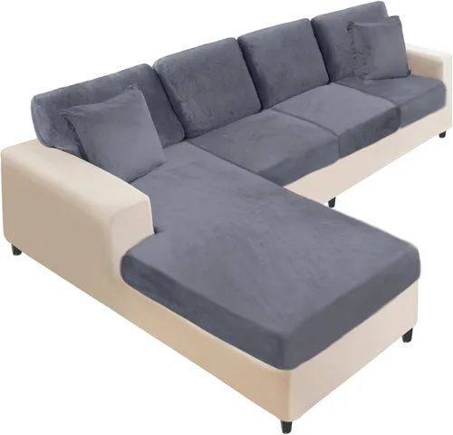 Vista 72 de NAISI Fundas de cojín de sofá de terciopelo elásticas de 1 pieza, fundas de asiento de sofá o respaldo, fundas suaves individuales para sofá Beige