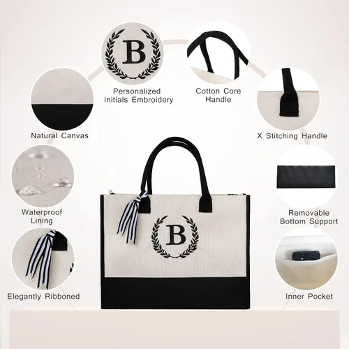 Vista 3 de CRSTAFU Bolsos personalizados para mujer, regalos con monograma para el día de la madre, bolsa de mano para la playa de novia, bolsa de lona