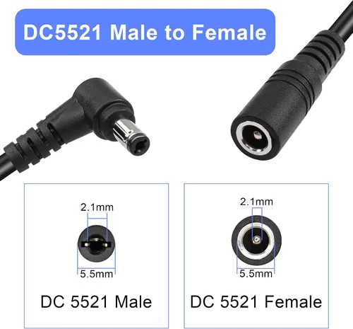 Vista 2 de GINTOOYUN Cable de extensión CC de 9.8 pies de 0.217 in x 0.083 in, ángulo recto de 90 grados, macho a hembra, cable de alimentación de 18 AWG