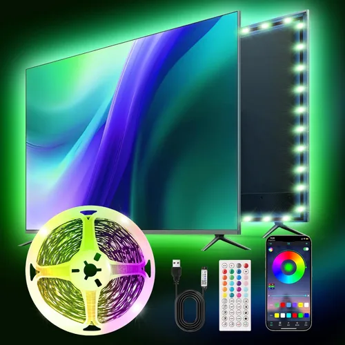 Vista 10 de Tiras de Luces LED, 50 pies RGB Inteligente con Sincronización Musical Bluetooth App y Control Remoto, Luces LED Alimentadas por USB para TV