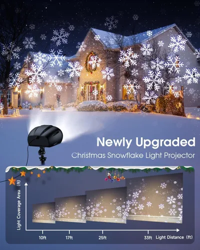 Vista 2 de Proyector de copo de nieve de Navidad con luces HD para exteriores, luces LED de doble cabeza con control remoto, IP65 impermeable, para Halloween