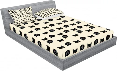 Vista 2 de Ambesonne Juego de sábanas y fundas de almohada para gatos, gatitos negros jóvenes que se deslizan y saludan a mascotas domésticas juguetonas, juego