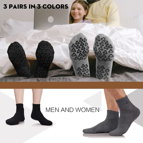 Vista 4 de Ozaiic Calcetines antideslizantes para yoga, entrenamiento en casa, Pure Barre, pilates, hospital, calcetines acolchados ideales para hombres