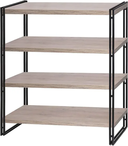 Vista 4 de Estantería industrial de madera rústica y metal de 3 niveles (gris oscuro, 3 niveles)