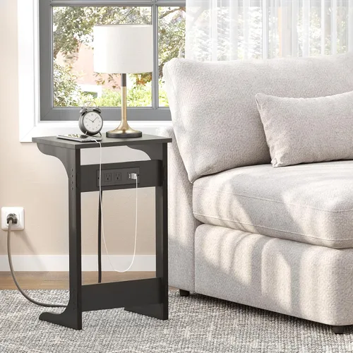 Vista 2 de TUTOTAK - Mesa auxiliar en forma de C con estación de carga, mesa lateral, mesa de sofá para espacios pequeños, bandeja de TV con 2 puertos USB