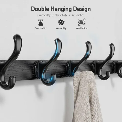 Vista 3 de Tatub Perchero rústico de 29 pulgadas con estante, ganchos de pared de entrada con estante, perchas para baño, sala de estar, dormitorio, negro