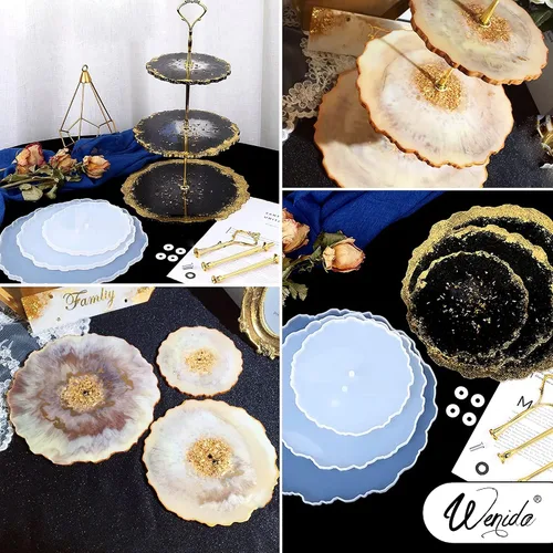 Vista 6 de Molde de silicona de resina de 3 niveles para tartas y postres, juego de moldes de fundición epoxi con accesorios de hardware para bricolaje