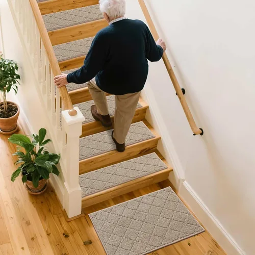 Vista 6 de COSY HOMEER - Alfombra antideslizante para escaleras, para interiores y escalones de madera, para niños y perros, 100 % poliéster, base de Beige