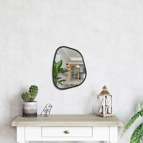 Vista 4 de Espejo asimétrico para pared, marco de madera ovalado irregular, moderno, único, espejo de pared decorativo para baño, sala de estar, dormitorio