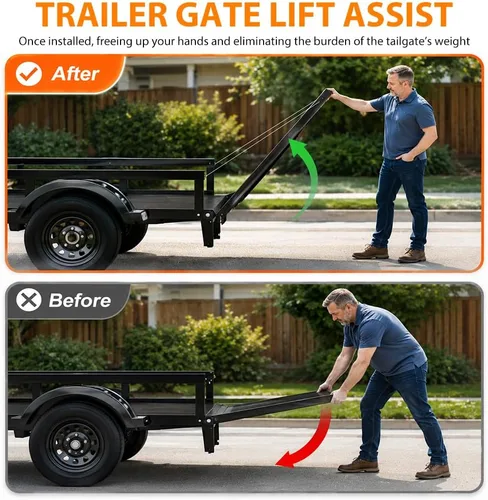 Vista 2 de G-PLUS 2 Sided Trailer Tailgate Liftgate Ramp Lift Assist Syste Black Fit 350 Pounds Trailers with Side Rails Between 10 and 24 Inches, Tailgate