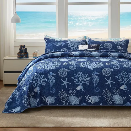 Vista 8 de LEAONME Coastal Juego de Edredón Tamaño Twin - Colcha Reversible de Microfibra Ligera, 68''x86'', Coral, Incluye 1 Funda de Almohada