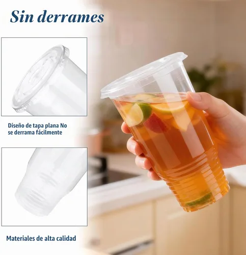Vista 3 de Vasos de plástico transparente de 32 onzas con tapas, 40 unidades desechables Vasos de plástico transparente con tapas para bebidas frías